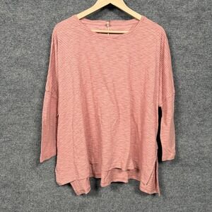 Mersea Womens One Size Catalina Slub Tee Peach Stripe Cotton Blend 3/4 Sleeves